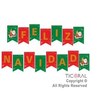 BANDERIN NAVIDEO CON STAMPING FELIZ NAVIDAD PAPA NOEL x 1